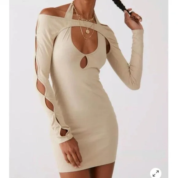 urban outfitters long sleeve beige dress urban outfitters long sleeve beige dress